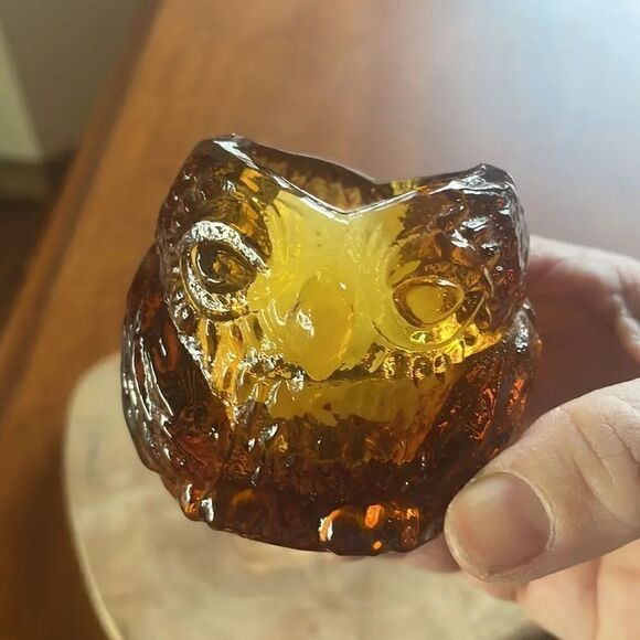Other - Vintage (?) Amber Glass Owl Tea Light Holder
